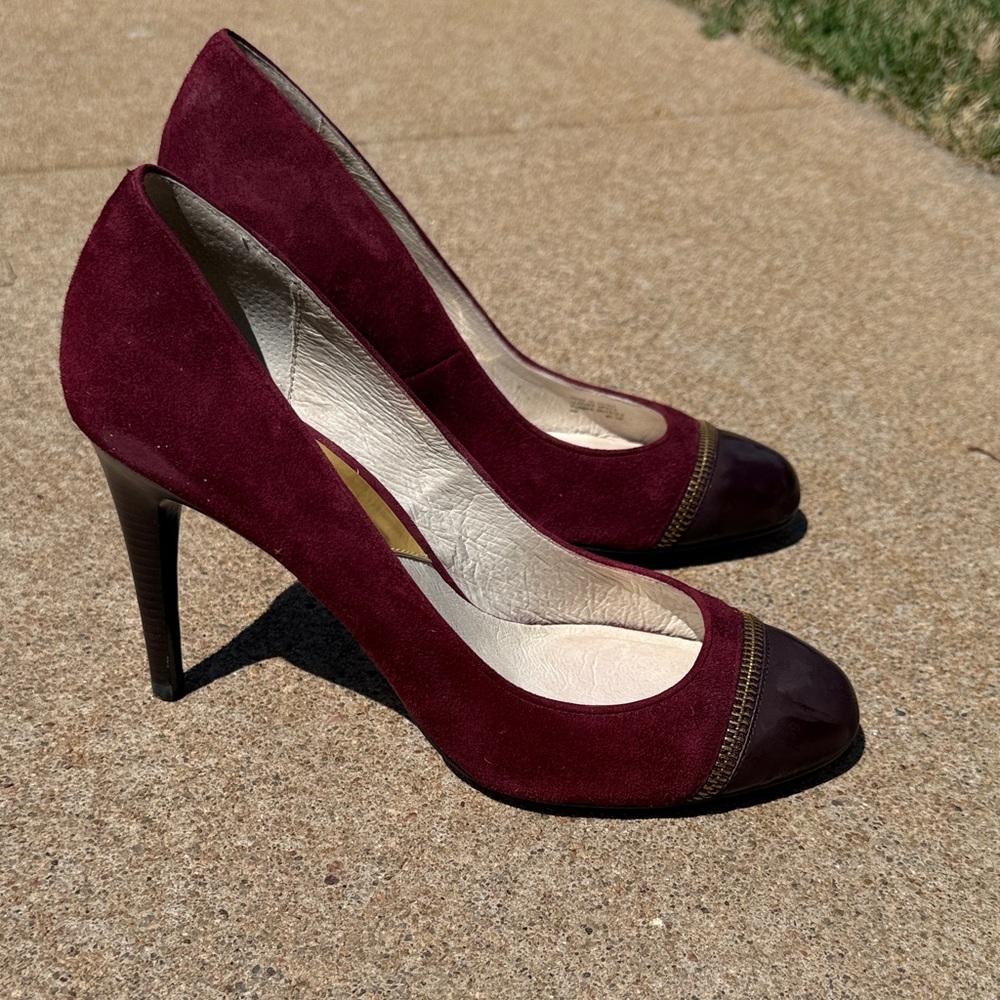 Michael Kors maroon leather and suede heels with gold accent. 4” heels.